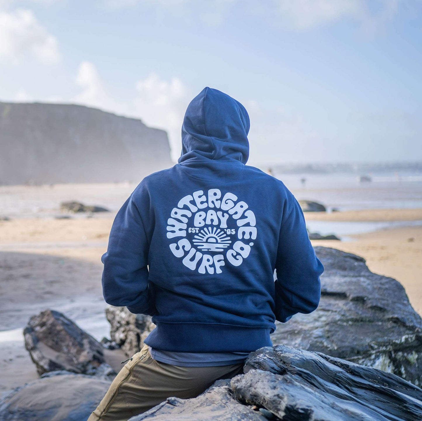 RETRO | HEAVY WEIGHT HOODIE - HEATHER NAVY - - Watergate Bay Surf Company.