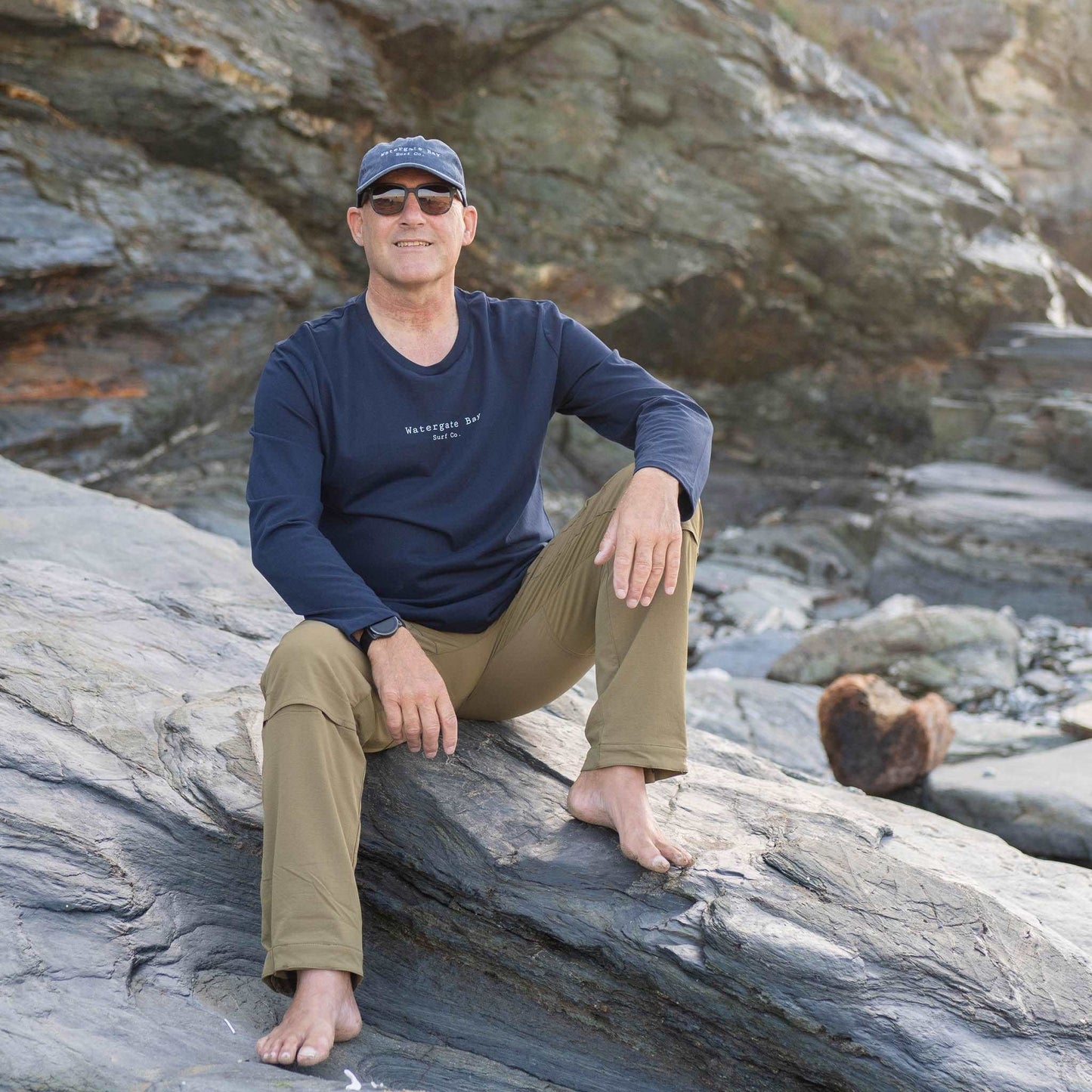 TEXT | LONG SLEEVE T-SHIRT - NAVY - - Watergate Bay Surf Company.