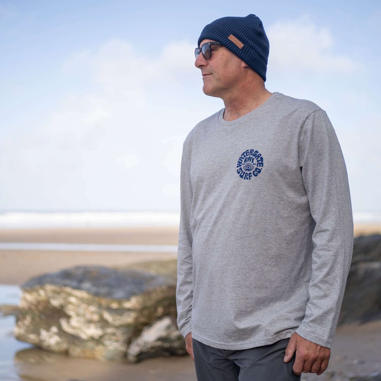 RETRO | LONG SLEEVE T-SHIRT - HEATHER GREY - - Watergate Bay Surf Company.