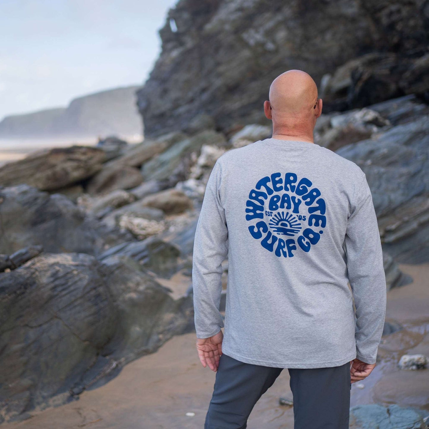 RETRO | LONG SLEEVE T-SHIRT - HEATHER GREY - - Watergate Bay Surf Company.