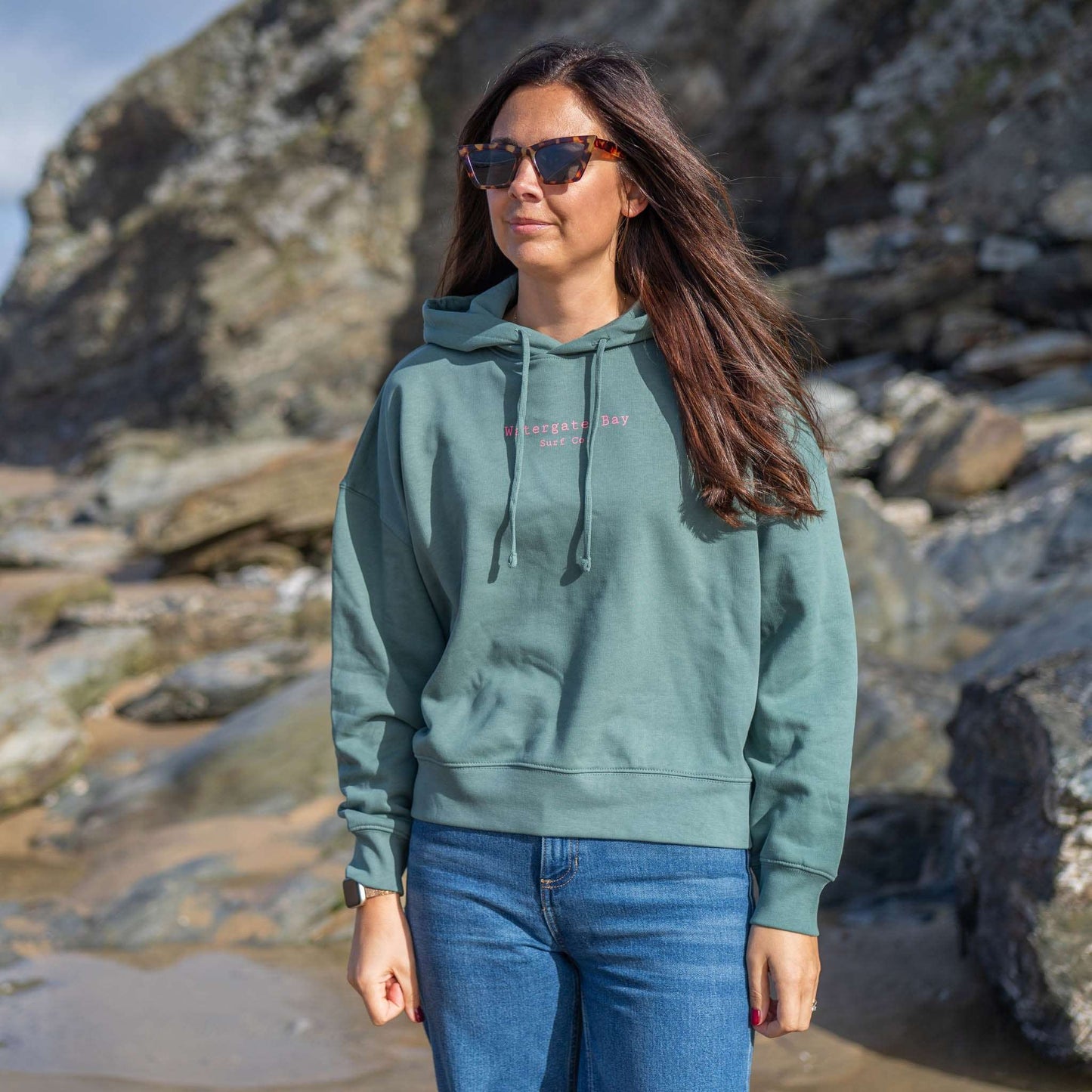 TEXT | WOMENS CROPPED HOODIE - GREENBAY - - Watergate Bay Surf Company.