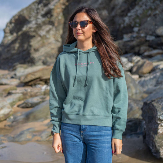 TEXT | WOMENS CROPPED HOODIE - GREENBAY -  - Watergate Bay Surf Company.