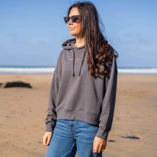 TEXT | WOMENS CROPPED HOODIE - ANTHRACITE -  - Watergate Bay Surf Company.