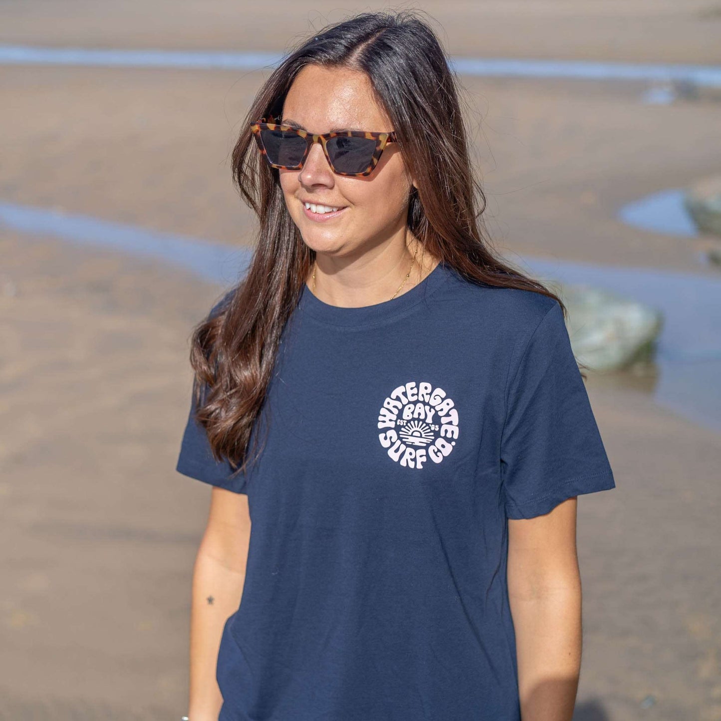 RETRO | LADIES T-SHIRT - NAVY - - Watergate Bay Surf Company.