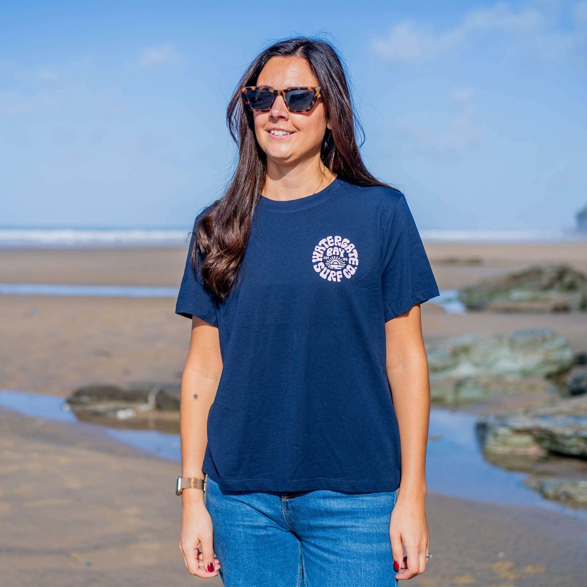 RETRO | LADIES T-SHIRT - NAVY -  - Watergate Bay Surf Company.