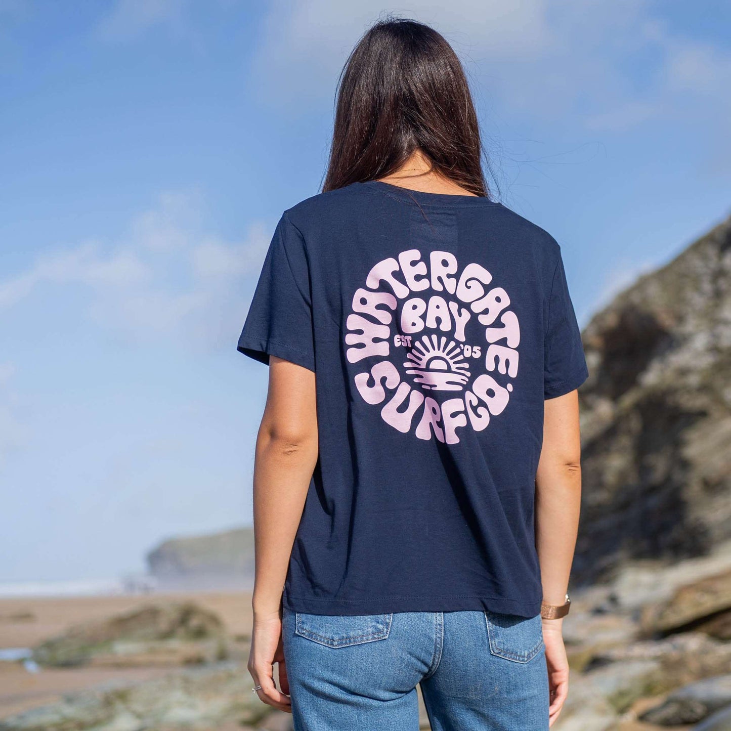 RETRO | LADIES T-SHIRT - NAVY - - Watergate Bay Surf Company.