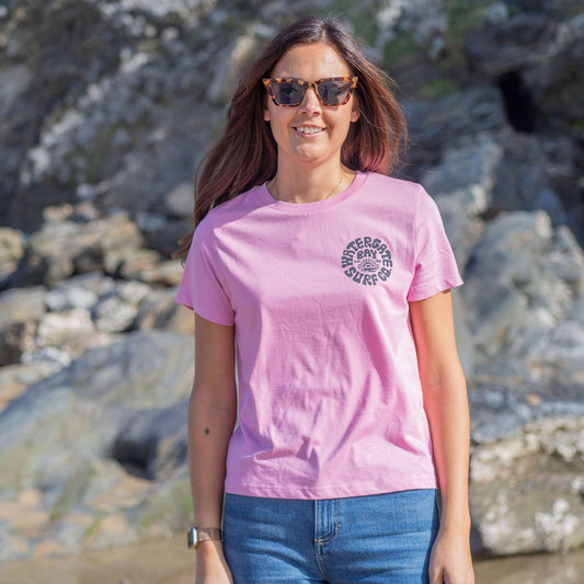 RETRO | LADIES T-SHIRT - BUBBLE PINK -  - Watergate Bay Surf Company.