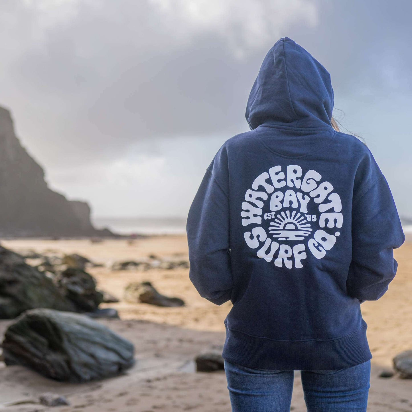 RETRO | HEAVY WEIGHT HOODIE - HEATHER NAVY - - Watergate Bay Surf Company.