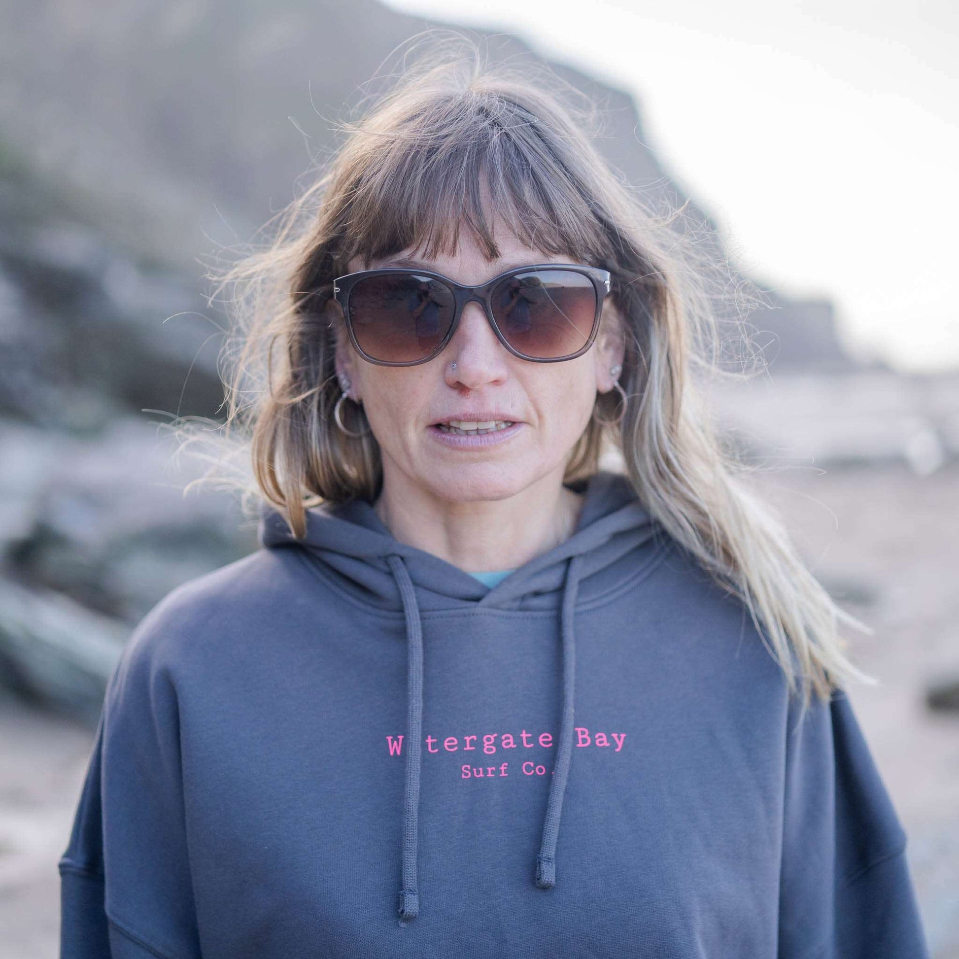 TEXT | WOMENS CROPPED HOODIE - ANTHRACITE -  - Watergate Bay Surf Company.