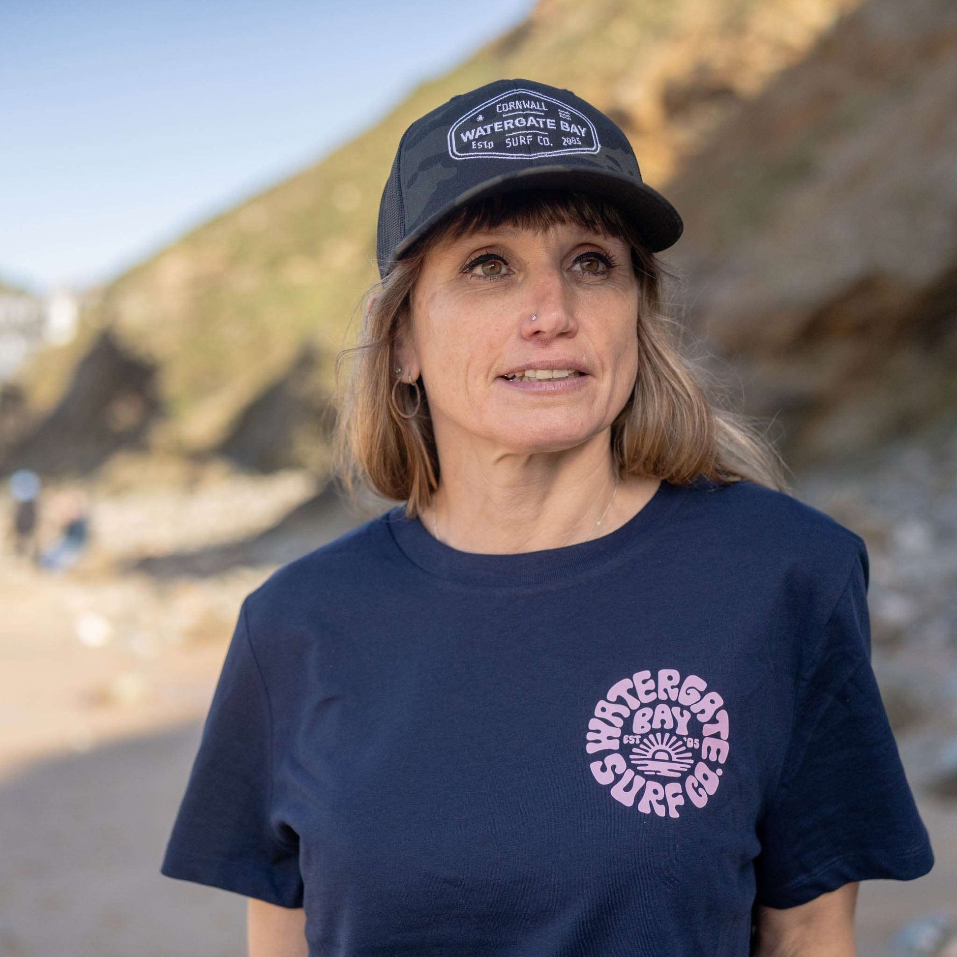 RETRO | LADIES T-SHIRT - NAVY -  - Watergate Bay Surf Company.