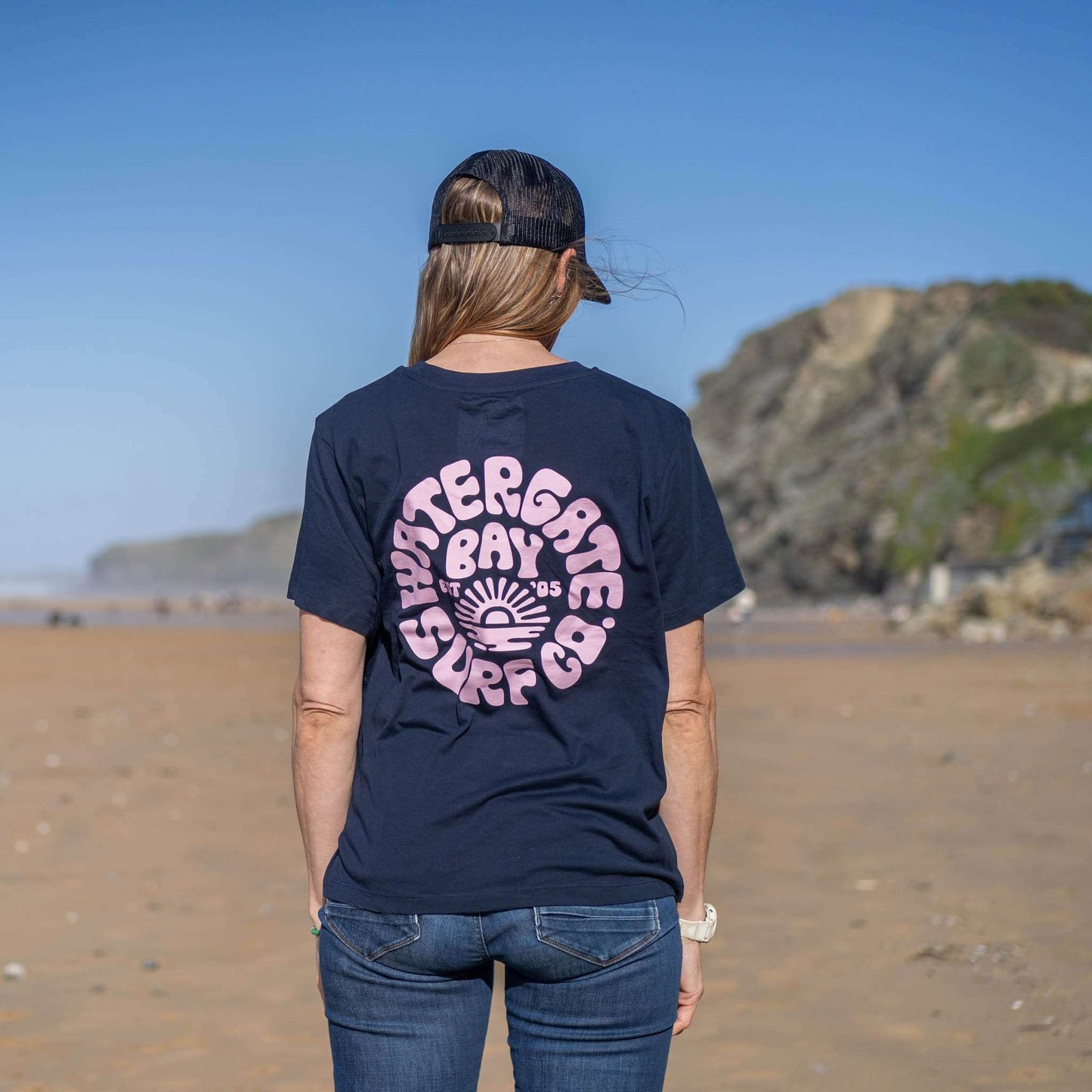 RETRO | LADIES T-SHIRT - NAVY - - Watergate Bay Surf Company.