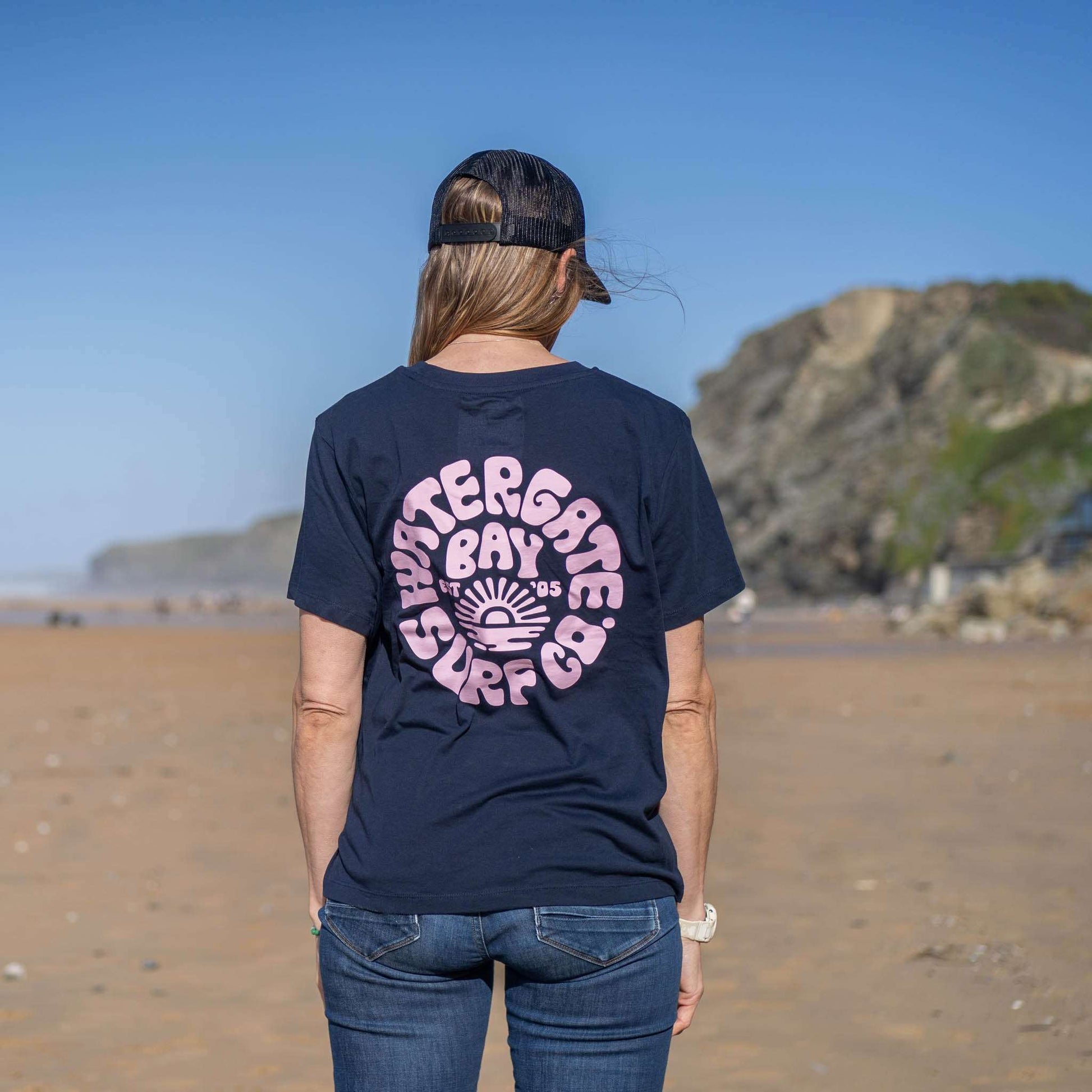RETRO | LADIES T-SHIRT - NAVY -  - Watergate Bay Surf Company.