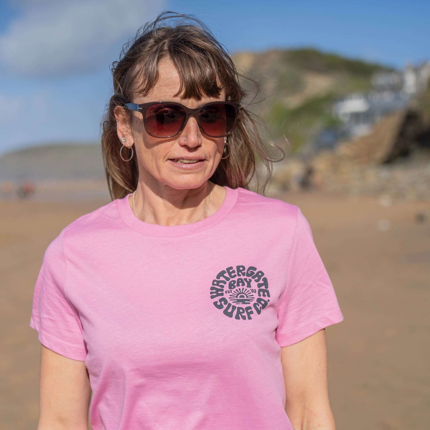 RETRO | LADIES T-SHIRT - BUBBLE PINK - - Watergate Bay Surf Company.