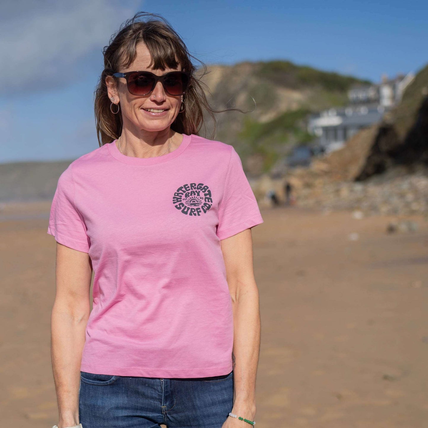 RETRO | LADIES T-SHIRT - BUBBLE PINK - - Watergate Bay Surf Company.