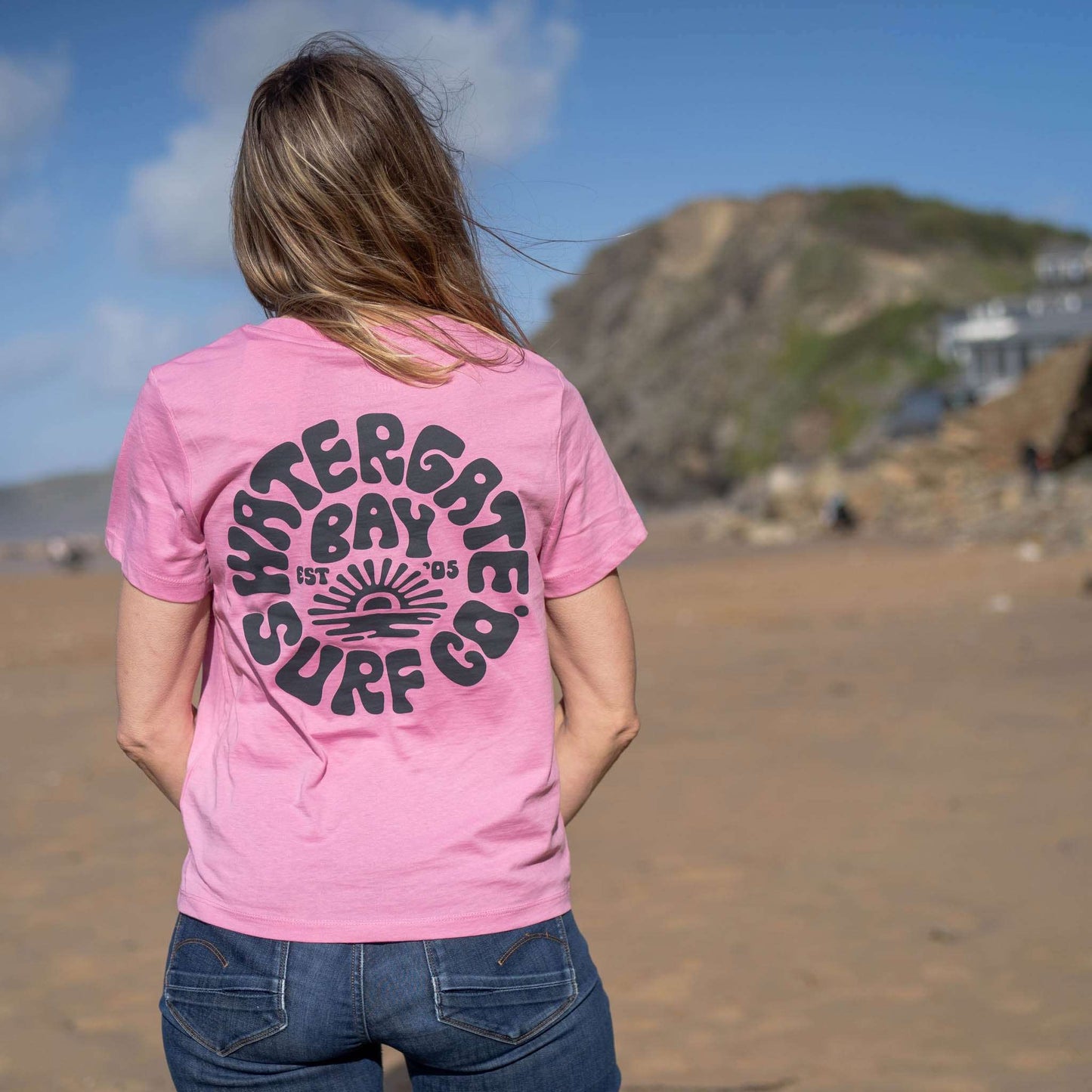 RETRO | LADIES T-SHIRT - BUBBLE PINK - - Watergate Bay Surf Company.