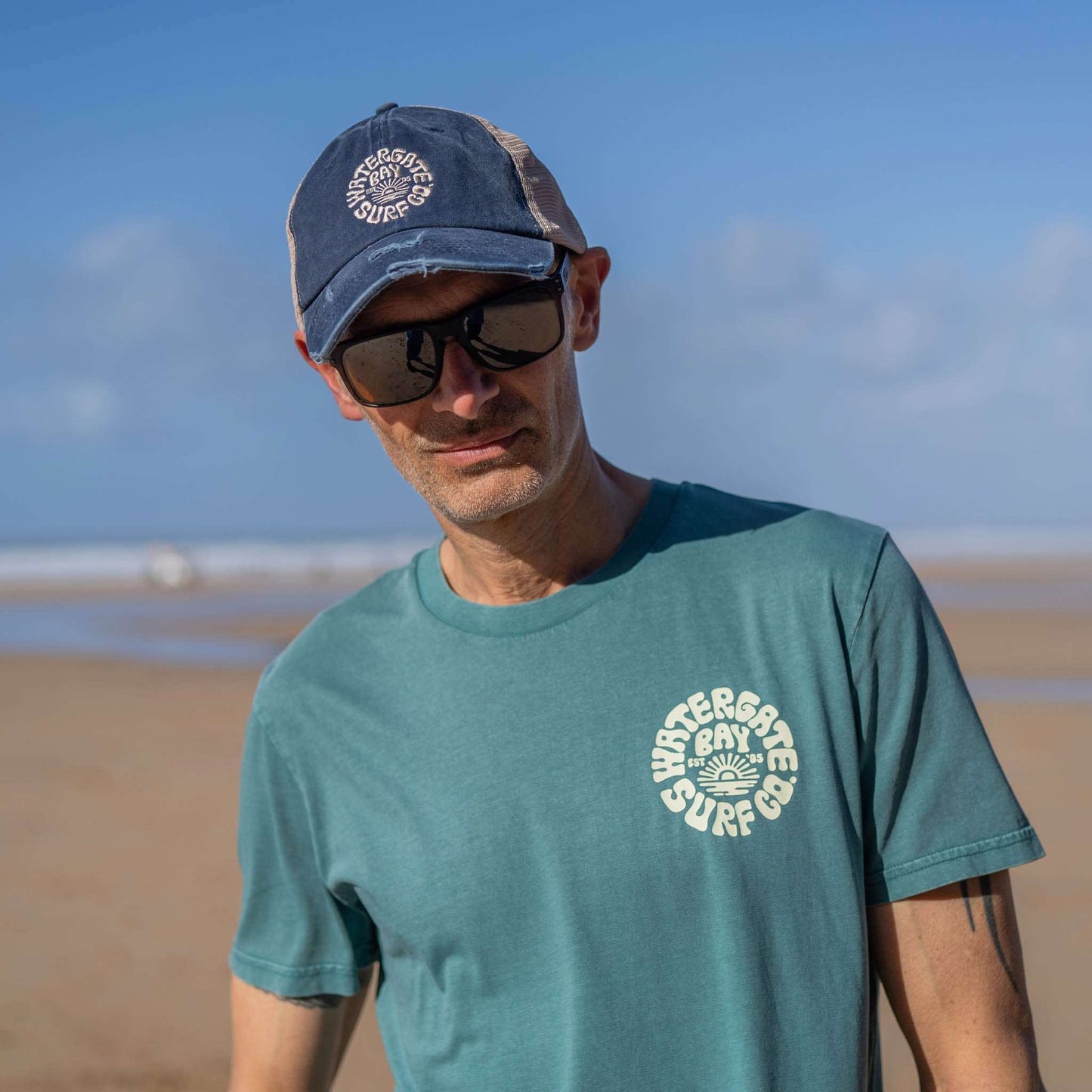 RETRO | MENS T-SHIRT - HYDRO GREEN - - Watergate Bay Surf Company.