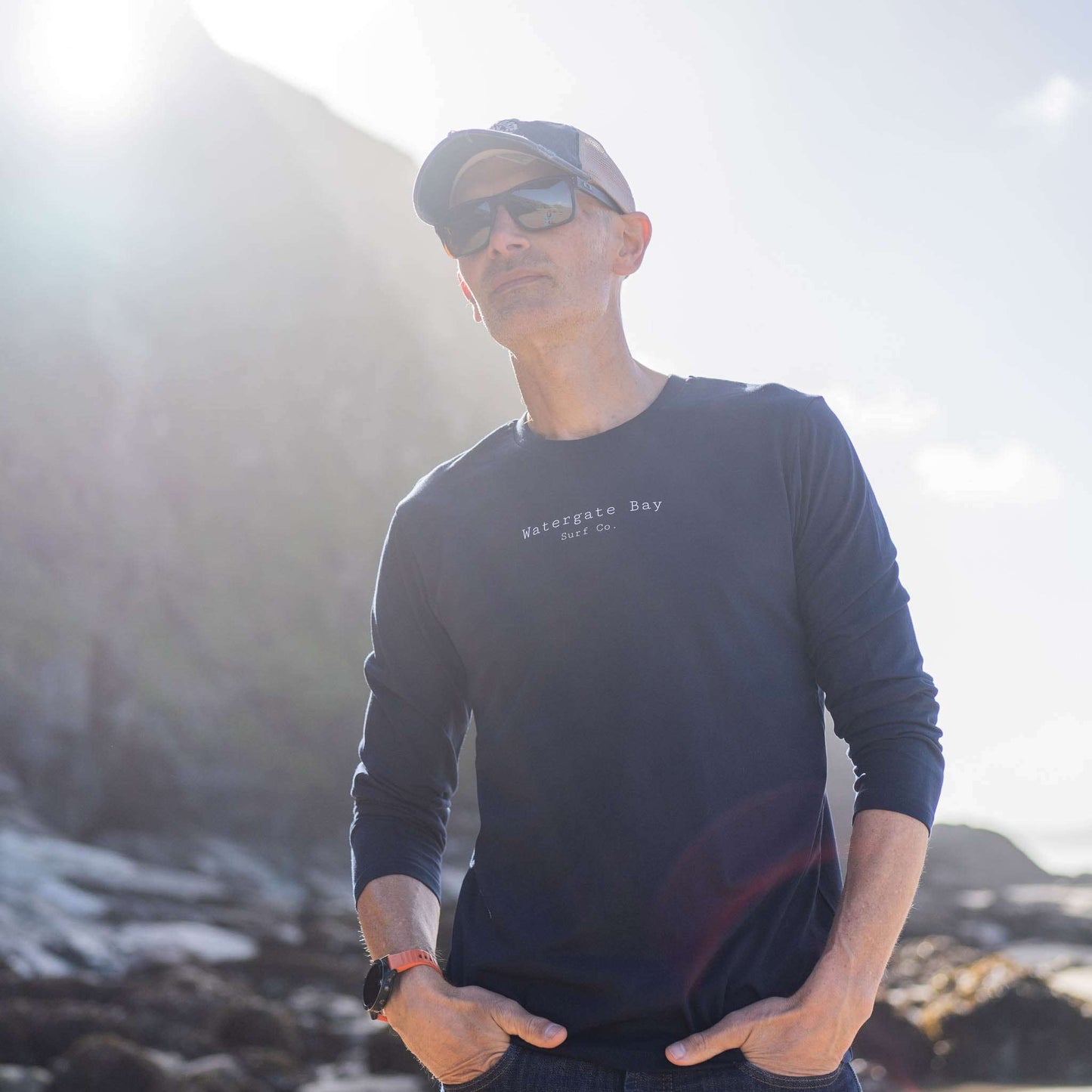 TEXT | LONG SLEEVE T-SHIRT - NAVY - - Watergate Bay Surf Company.