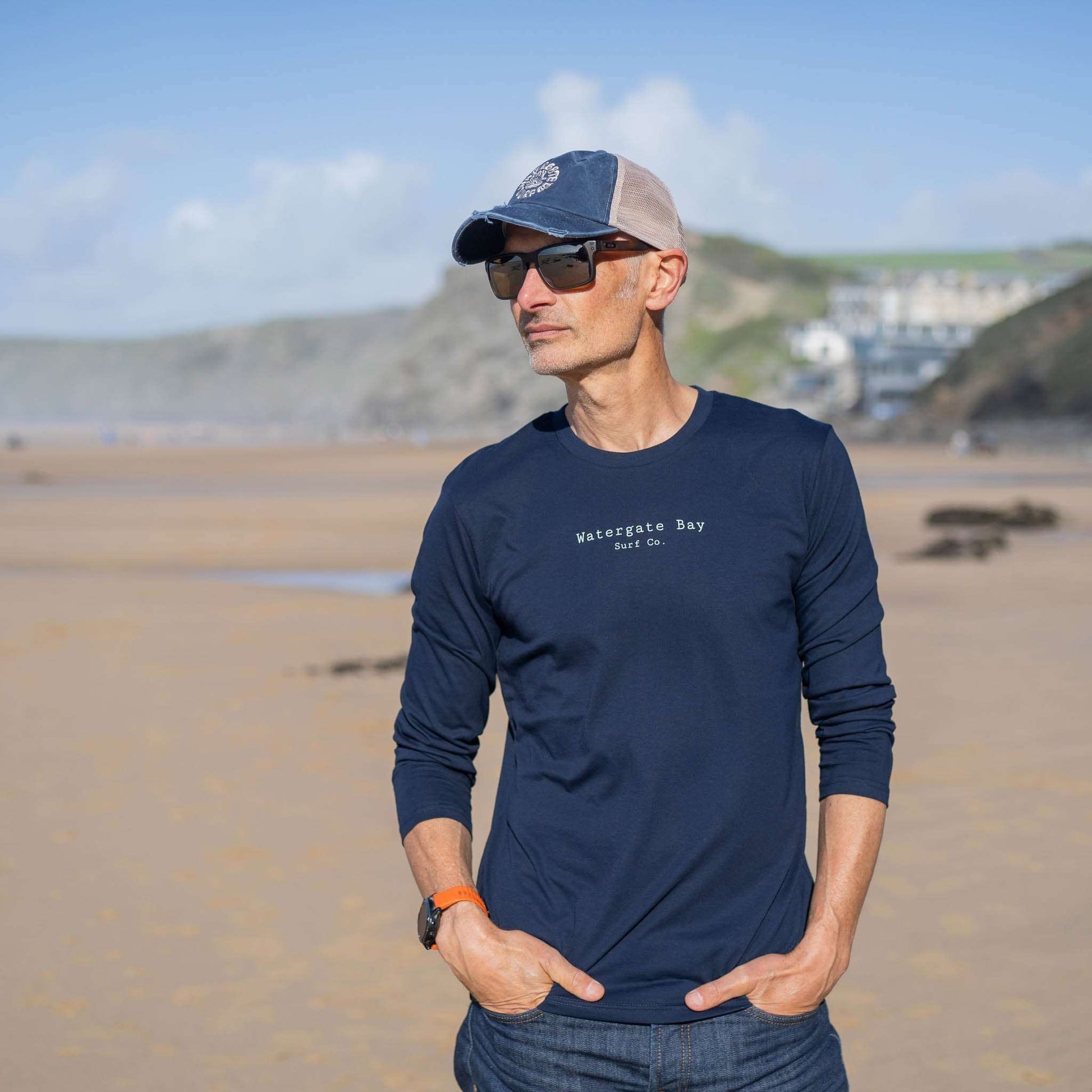 TEXT | LONG SLEEVE T-SHIRT - NAVY -  - Watergate Bay Surf Company.