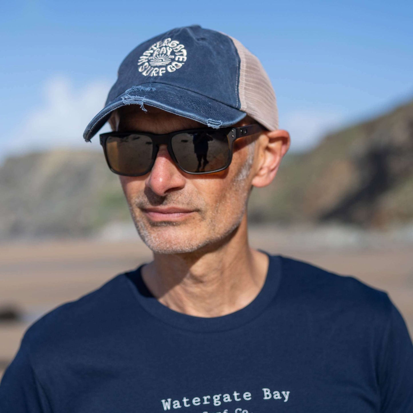 TEXT | LONG SLEEVE T-SHIRT - NAVY - - Watergate Bay Surf Company.
