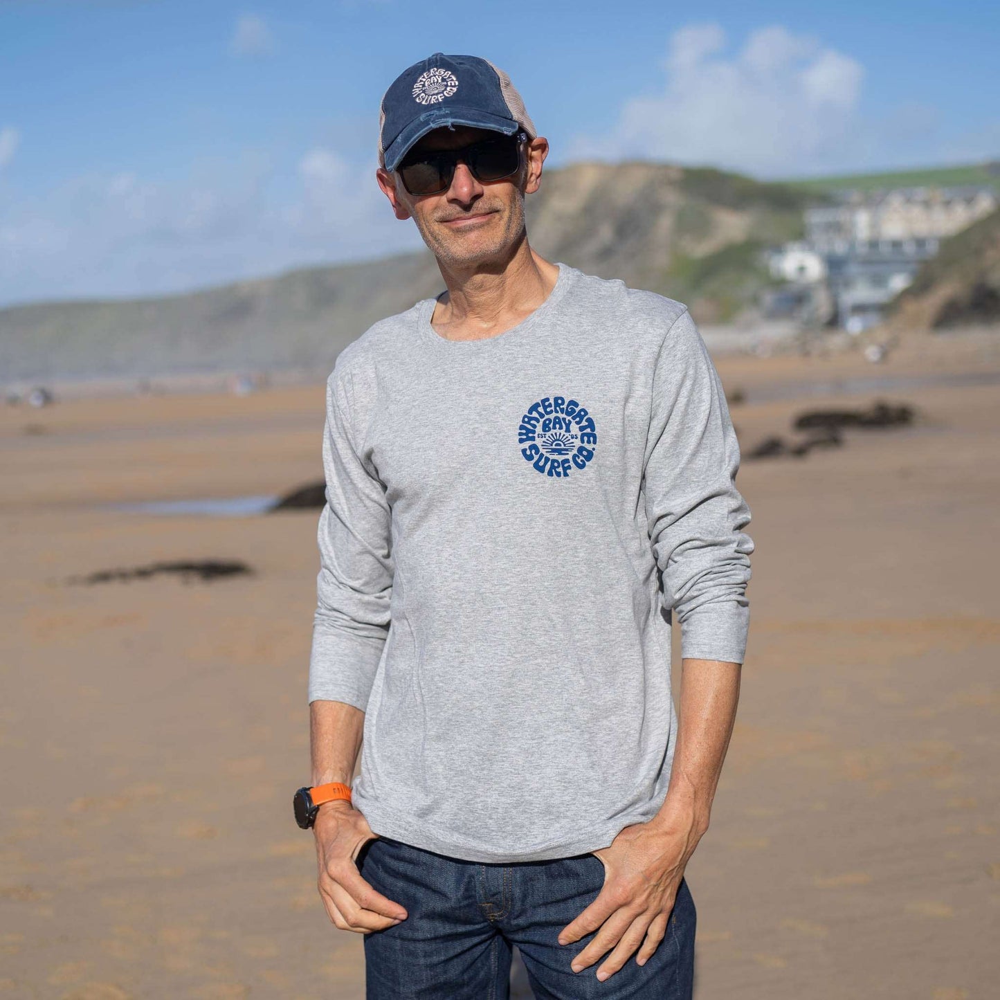 RETRO | LONG SLEEVE T-SHIRT - HEATHER GREY - - Watergate Bay Surf Company.