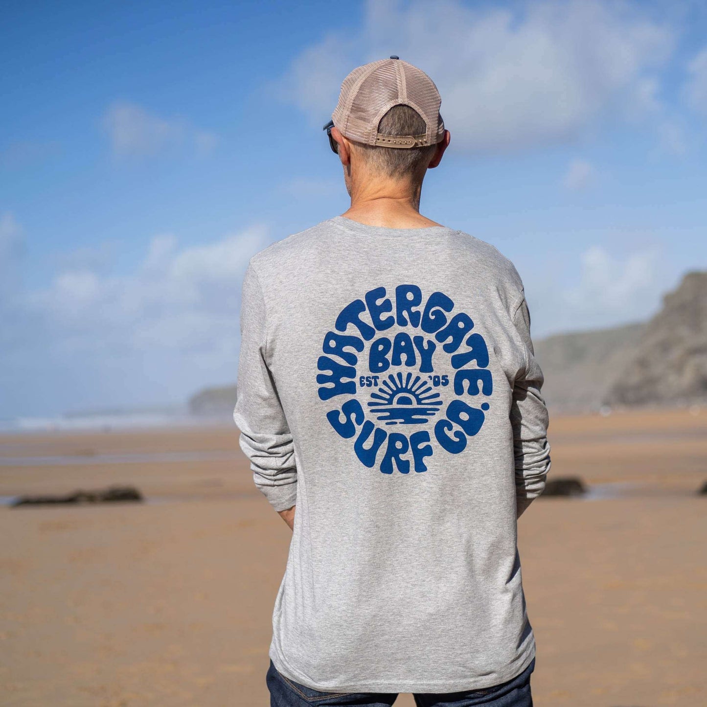 RETRO | LONG SLEEVE T-SHIRT - HEATHER GREY - - Watergate Bay Surf Company.