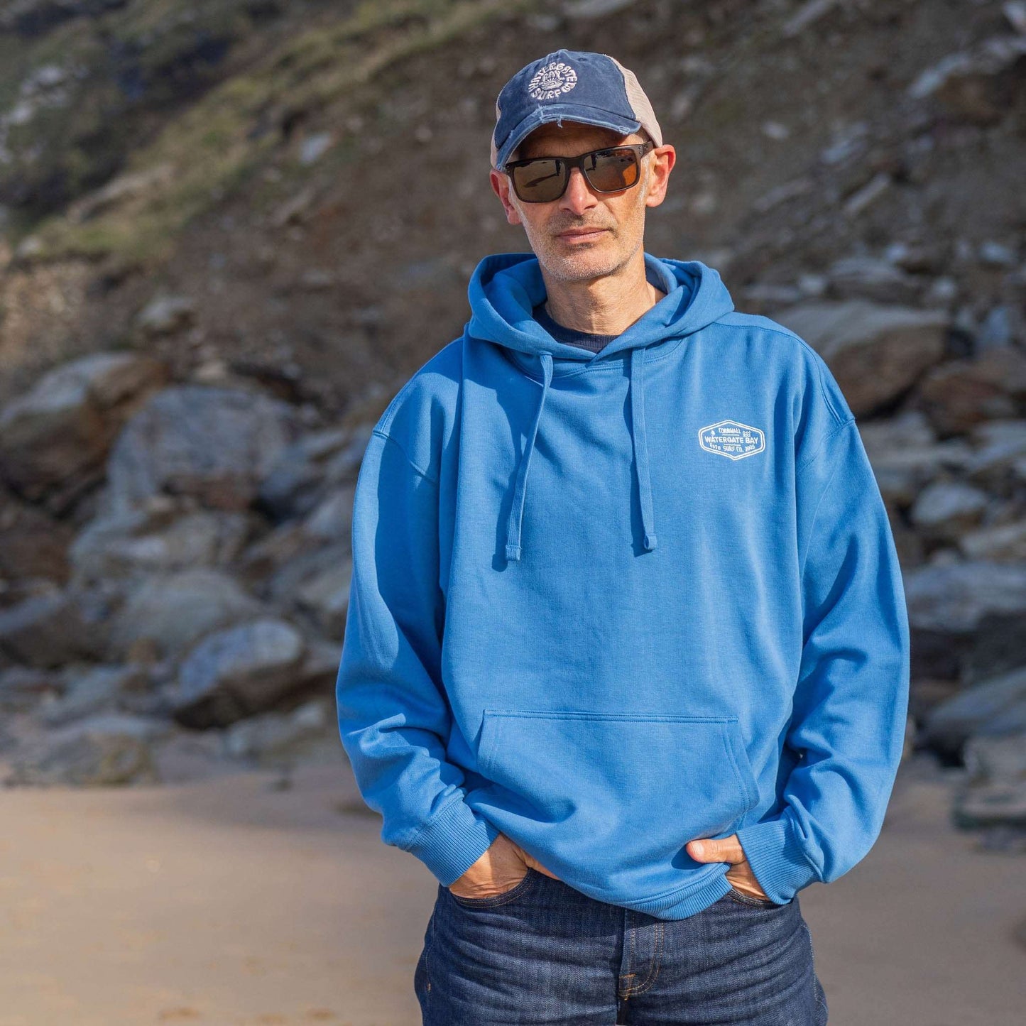 DIAMOND | EMBROIDERED HOODIE - BLUE -  - Watergate Bay Surf Company.