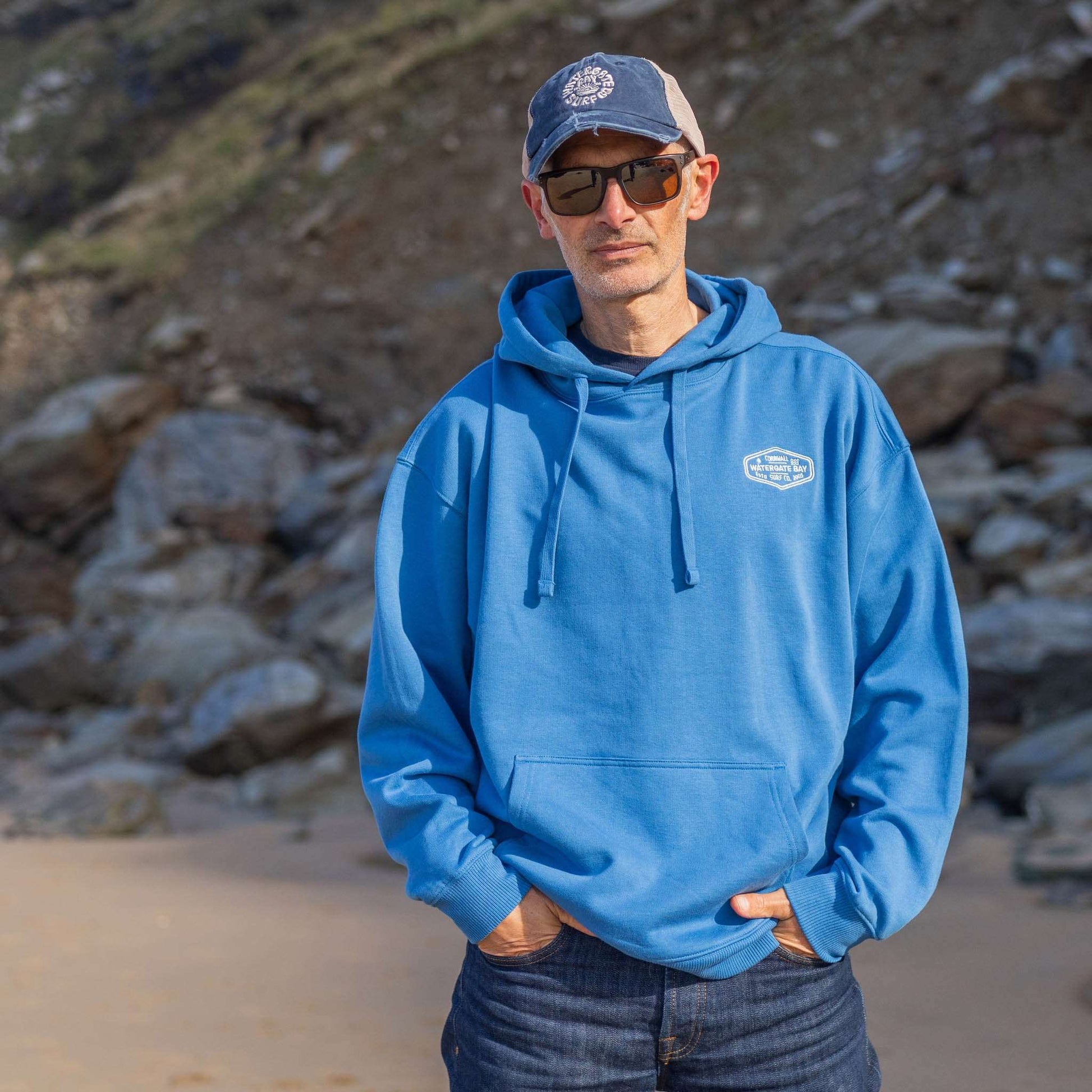 DIAMOND | EMBROIDERED HOODIE - BLUE -  - Watergate Bay Surf Company.