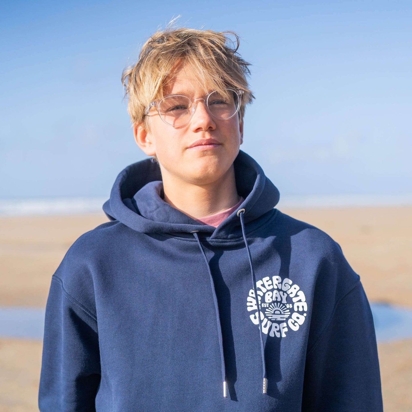 RETRO | HEAVY WEIGHT HOODIE - HEATHER NAVY - - Watergate Bay Surf Company.