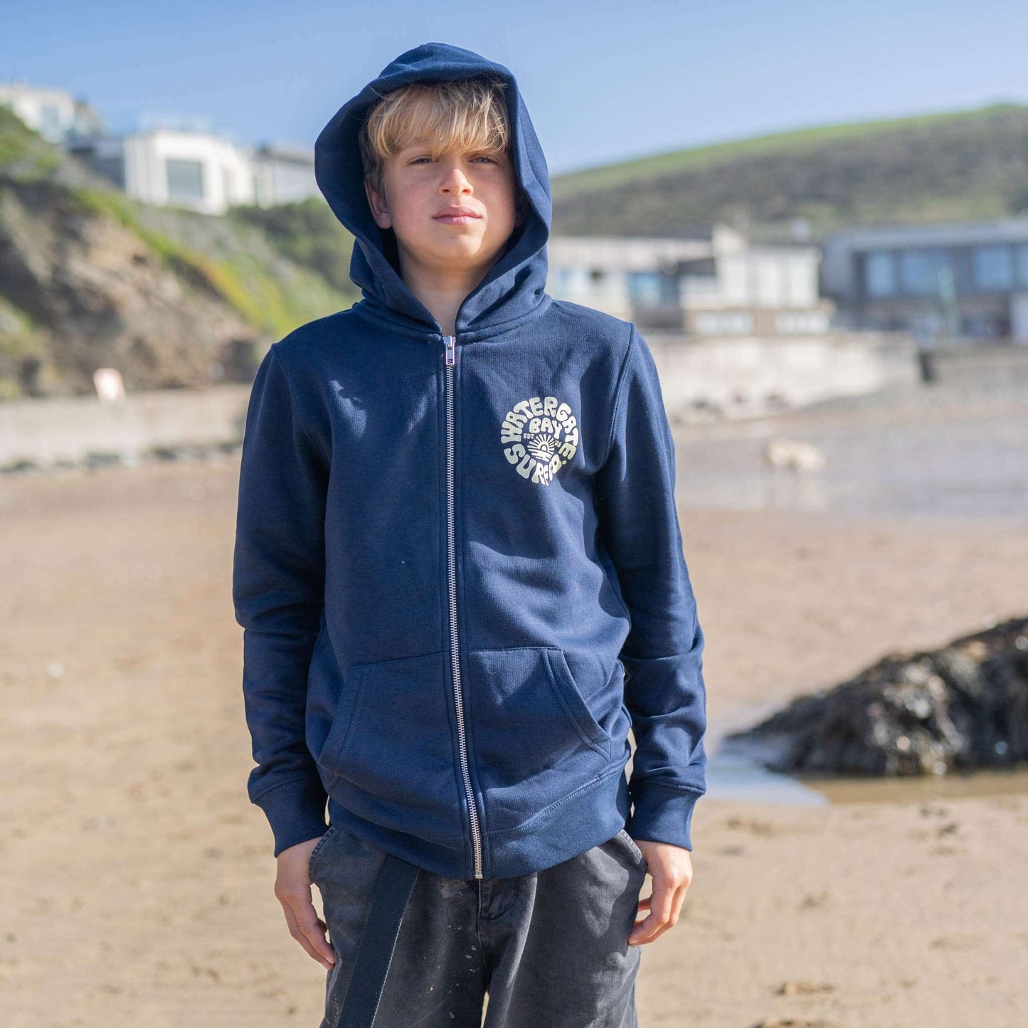 RETRO | KIDS ZIP HOODIE - NAVY -  - Watergate Bay Surf Company.
