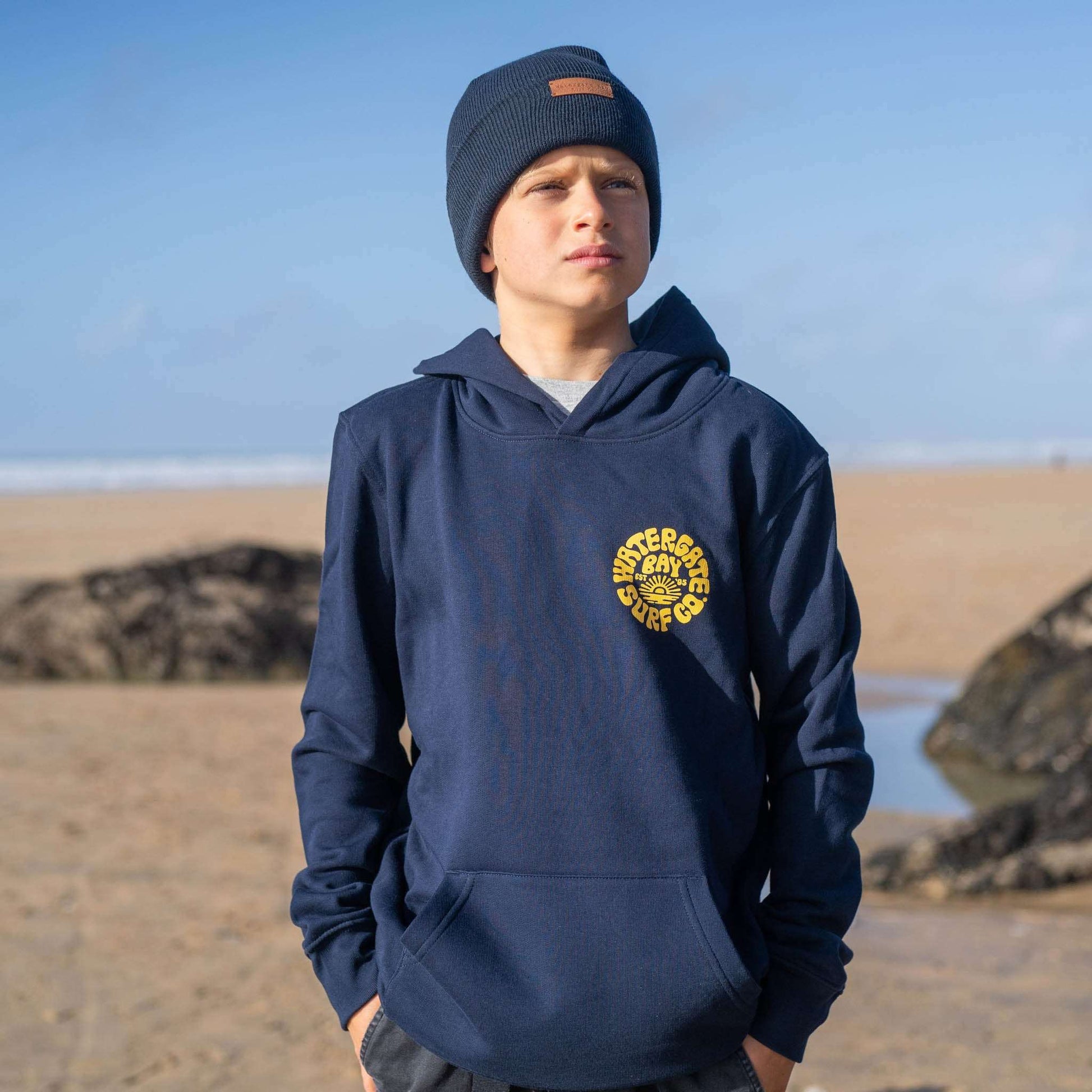 RETRO | KIDS HOODIE - NAVY -  - Watergate Bay Surf Company.