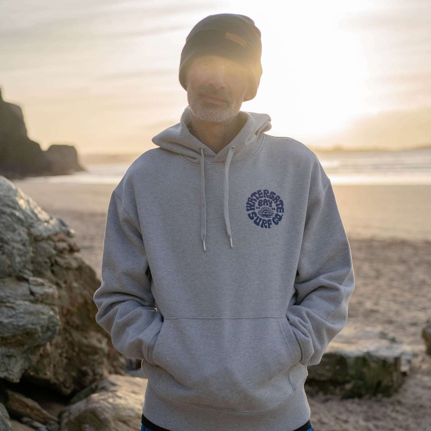 RETRO | HEAVY WEIGHT HOODIE - HEATHER GREY - - Watergate Bay Surf Company.