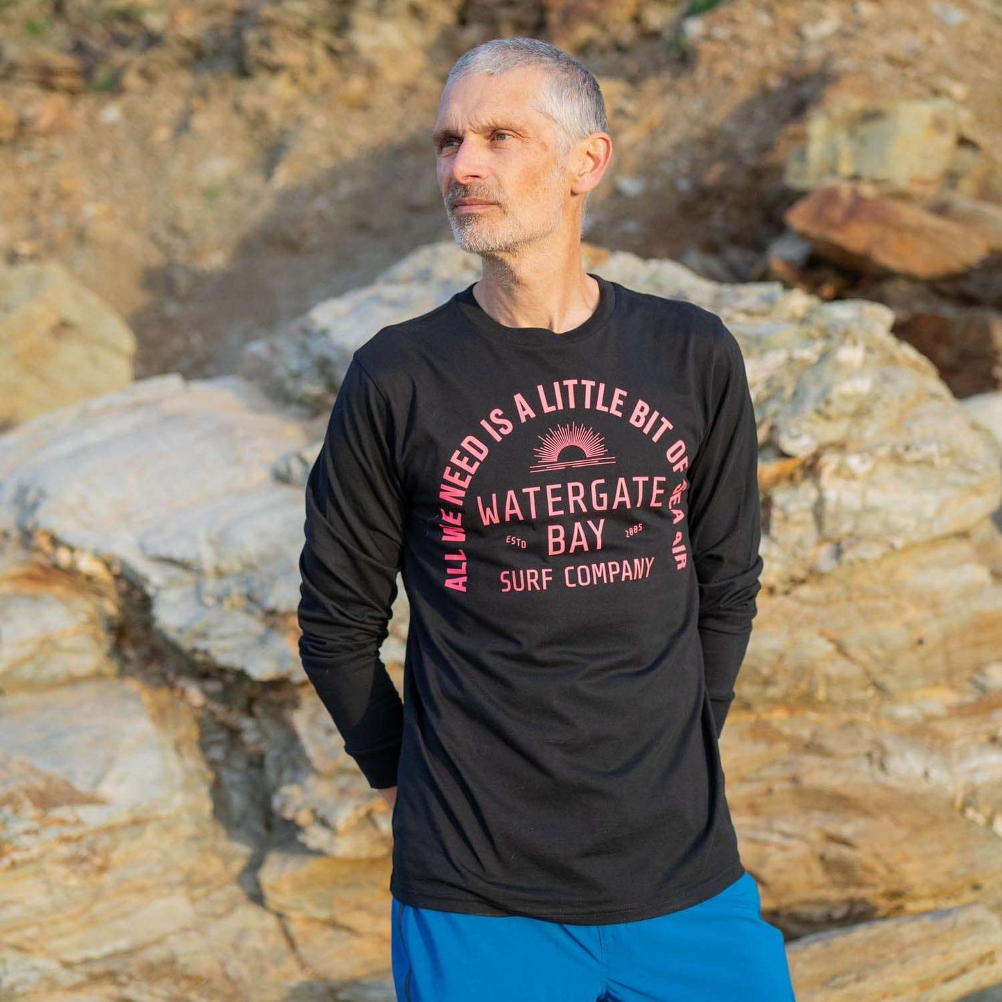 SEA AIR | LONG SLEEVE T-SHIRT - BLACK - - Watergate Bay Surf Company.