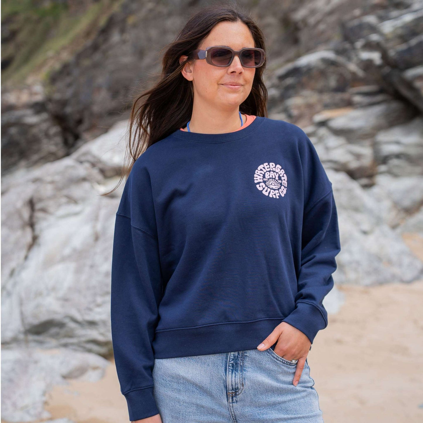 RETRO | WOMENS RELAXED CREW NECK SWEATSHIRT - NAVY