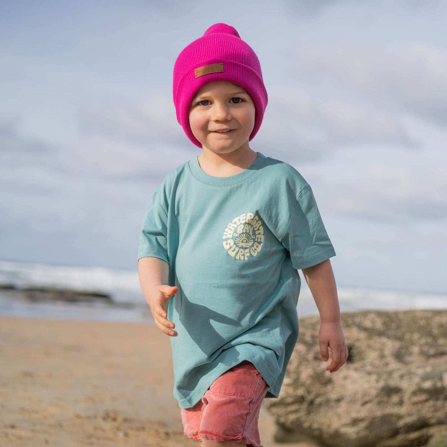 TEXT | KIDS FISHERMANS BEANIE - FUSHIA -  - Watergate Bay Surf Company.