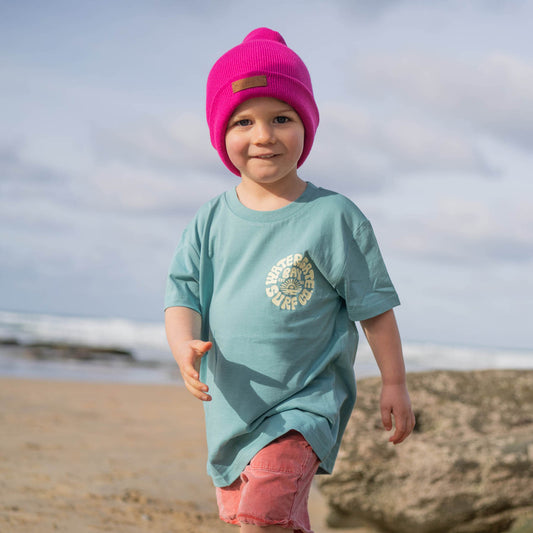 TEXT | KIDS FISHERMANS BEANIE - FUSHIA -  - Watergate Bay Surf Company.