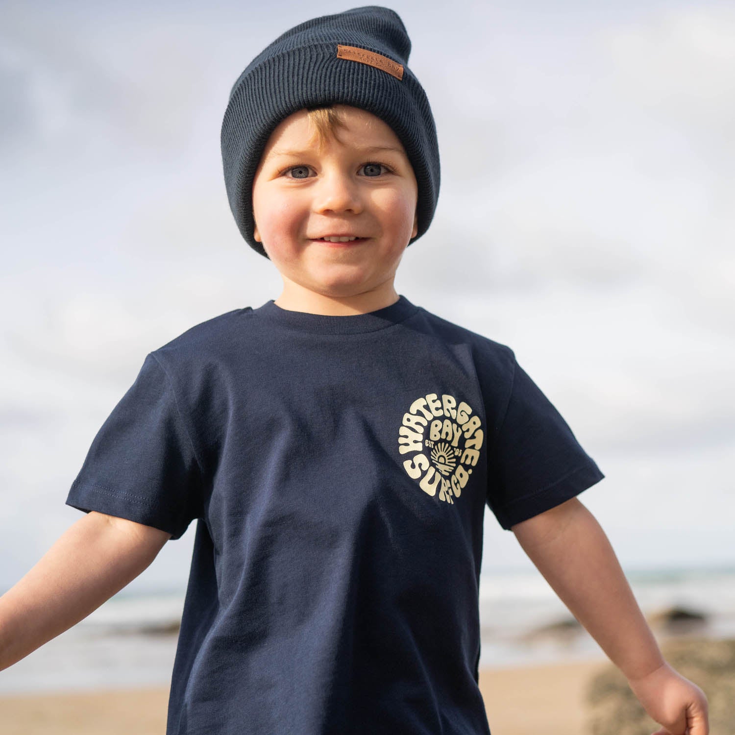 TEXT | KIDS FISHERMANS BEANIE - NAVY -  - Watergate Bay Surf Company.