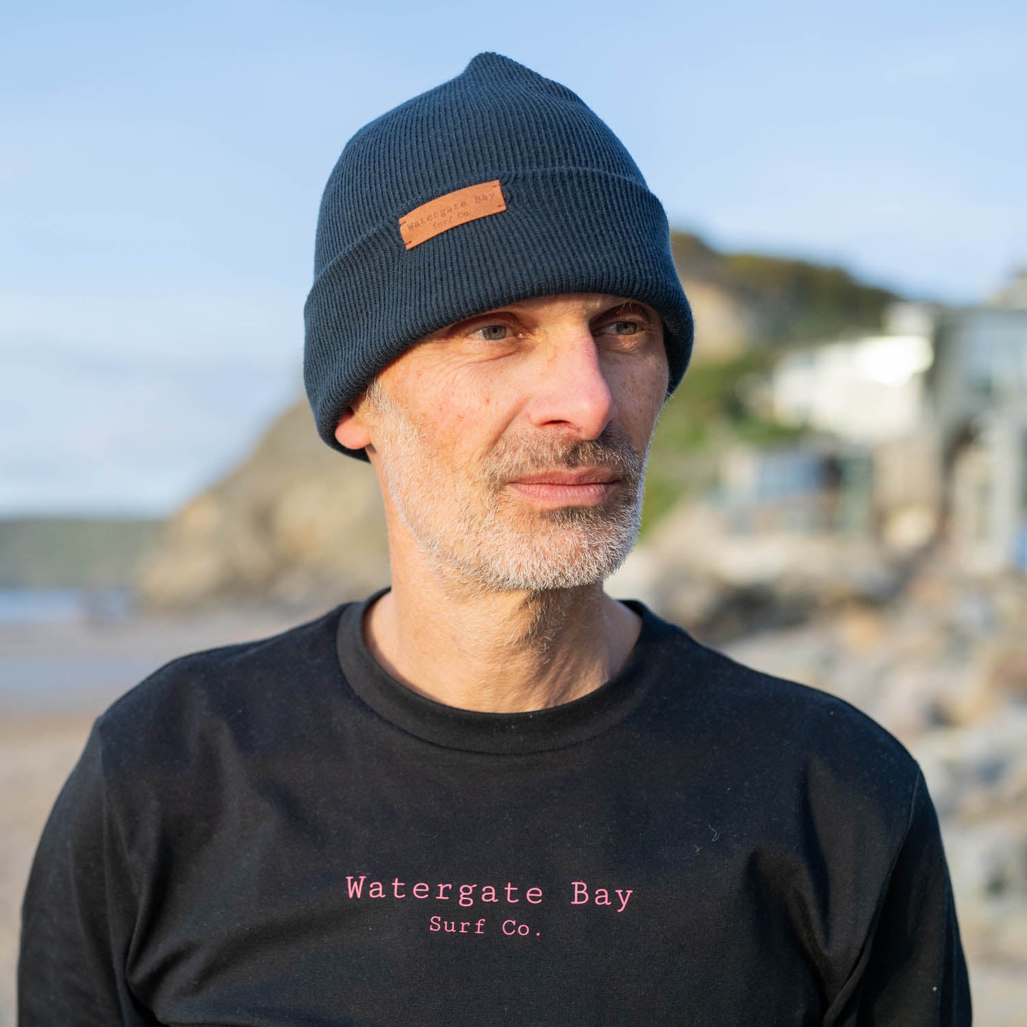 TEXT | KIDS FISHERMANS BEANIE - NAVY -  - Watergate Bay Surf Company.