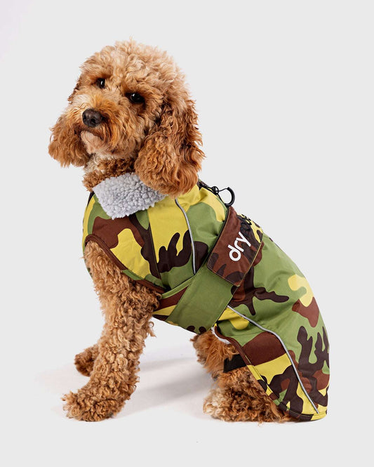 DRYROBE DOG COAT GREENCAMO/GREY