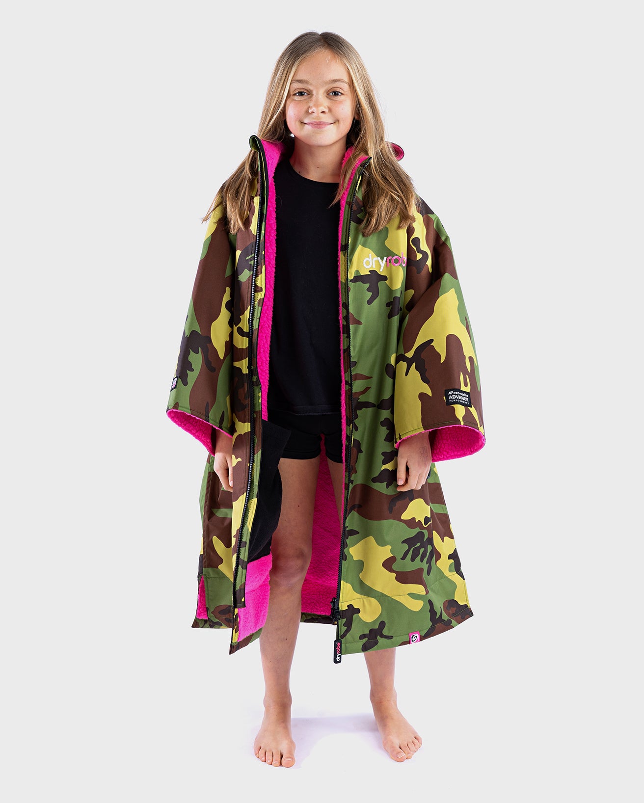 DRYROBE ADVANCED EASY-FIT GREENCAMO/PINK 5Y-9Y