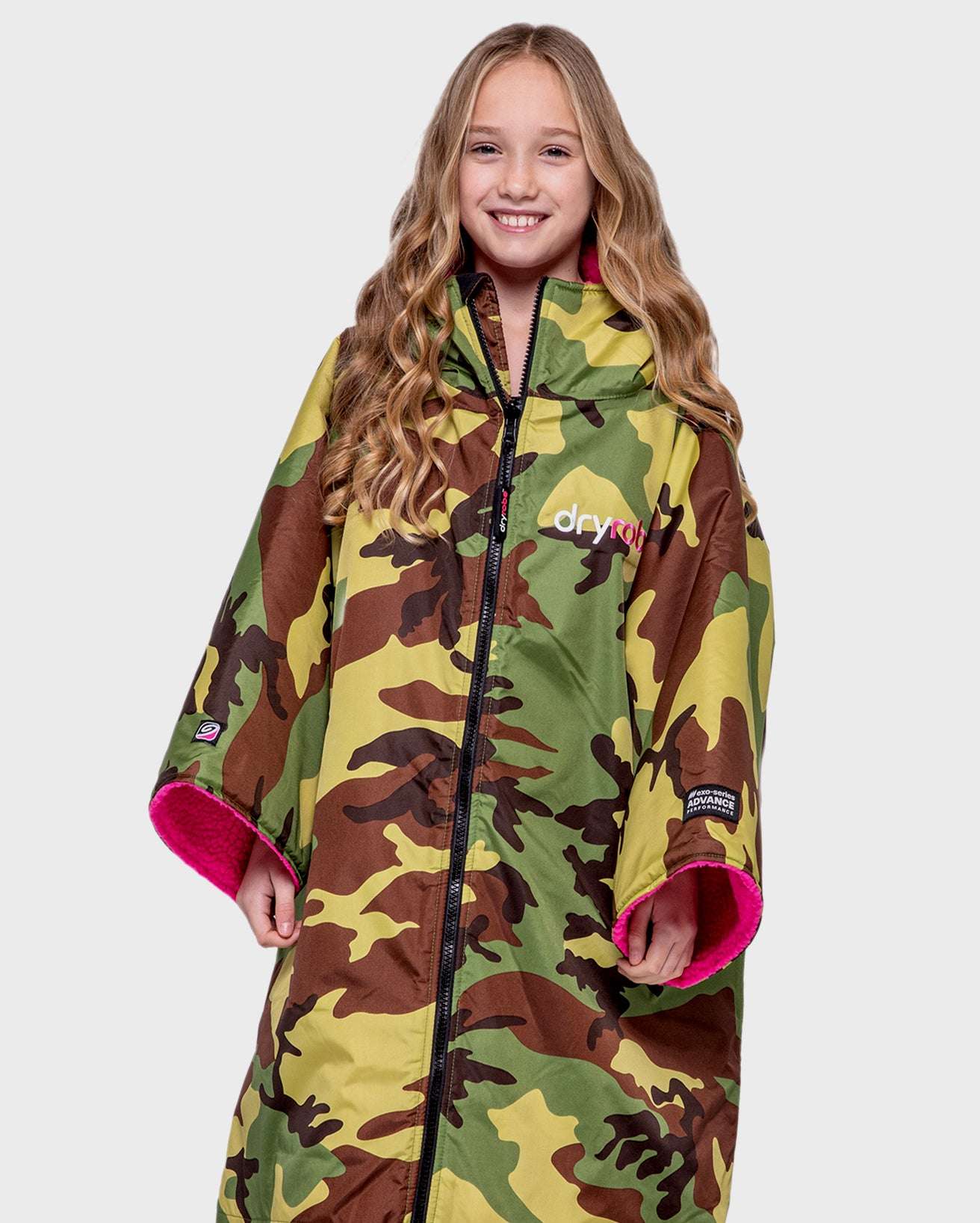 DRYROBE ADVANCED EASY-FIT GREENCAMO/PINK 5Y-9Y